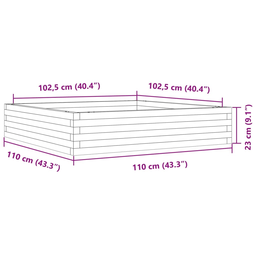 Hageplantekasse voksbrun 110x110x23 cm heltre furu