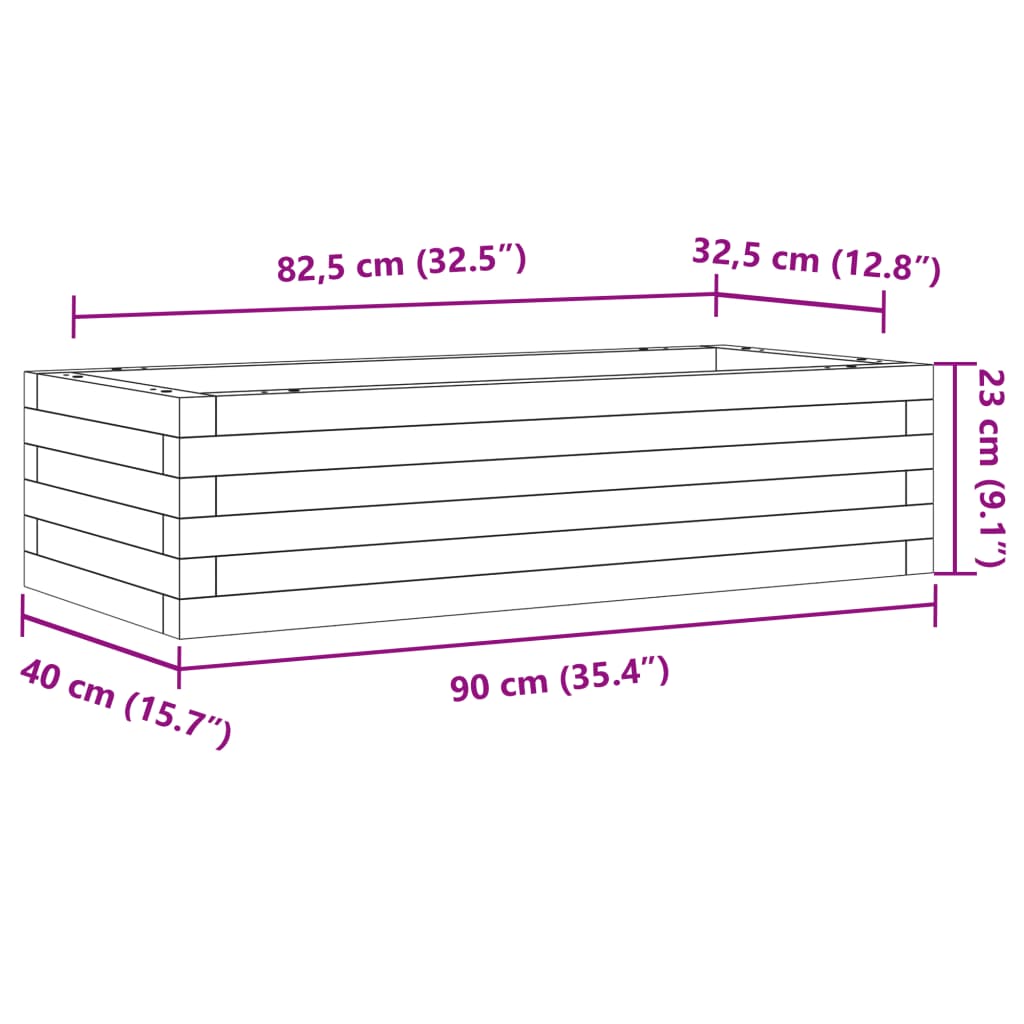 Hageplantekasse hvit 90x40x23 cm heltre furu