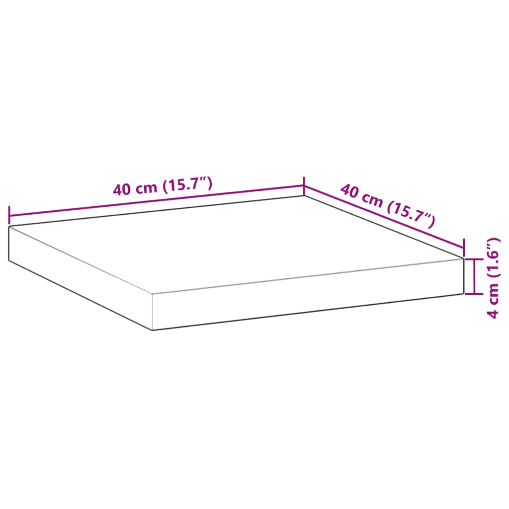 Bordplate firkantet 40x40x4 cm heltre akasie