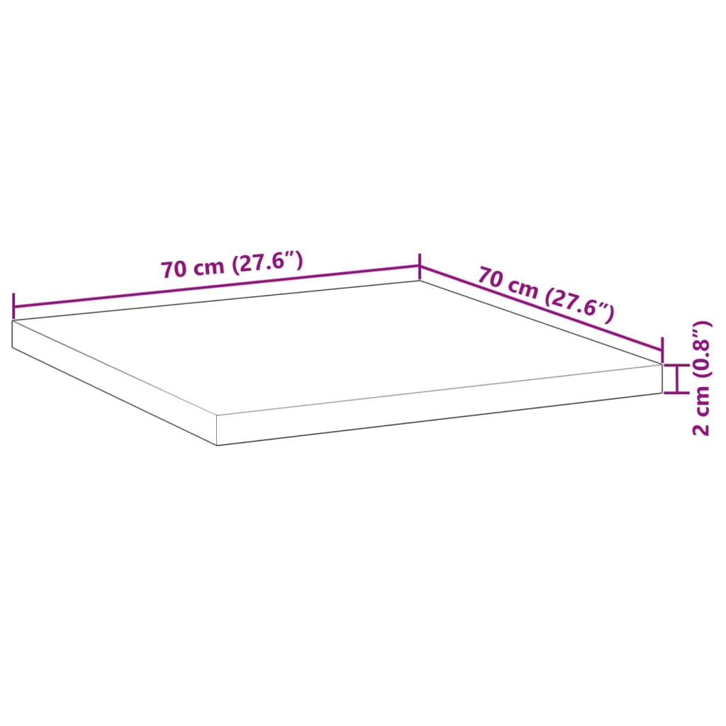 Bordplate firkantet 70x70x2 cm heltre akasie