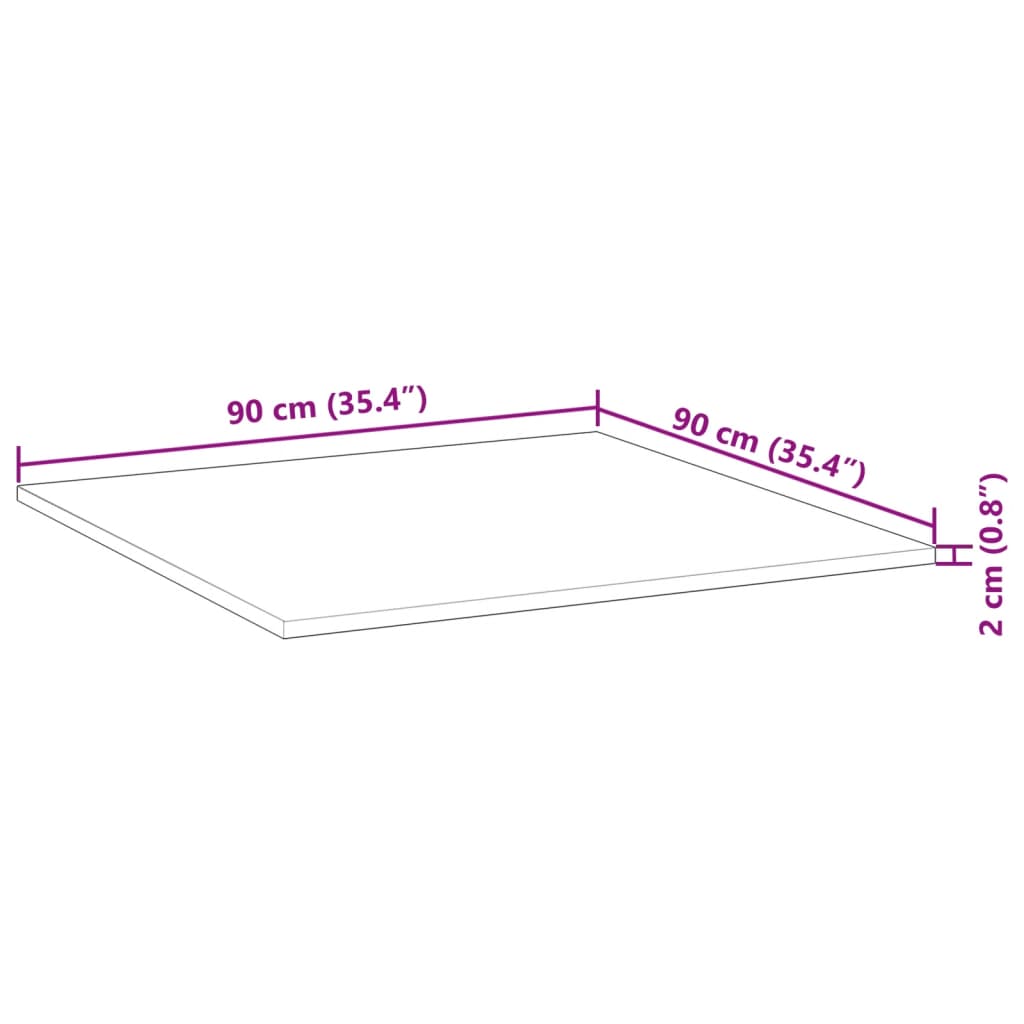 Bordplate firkantet 90x90x2 cm heltre akasie