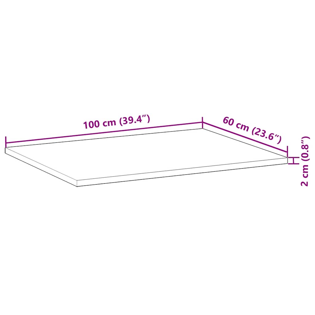 Bordplate rektangulær 100x60x2 cm heltre akasie