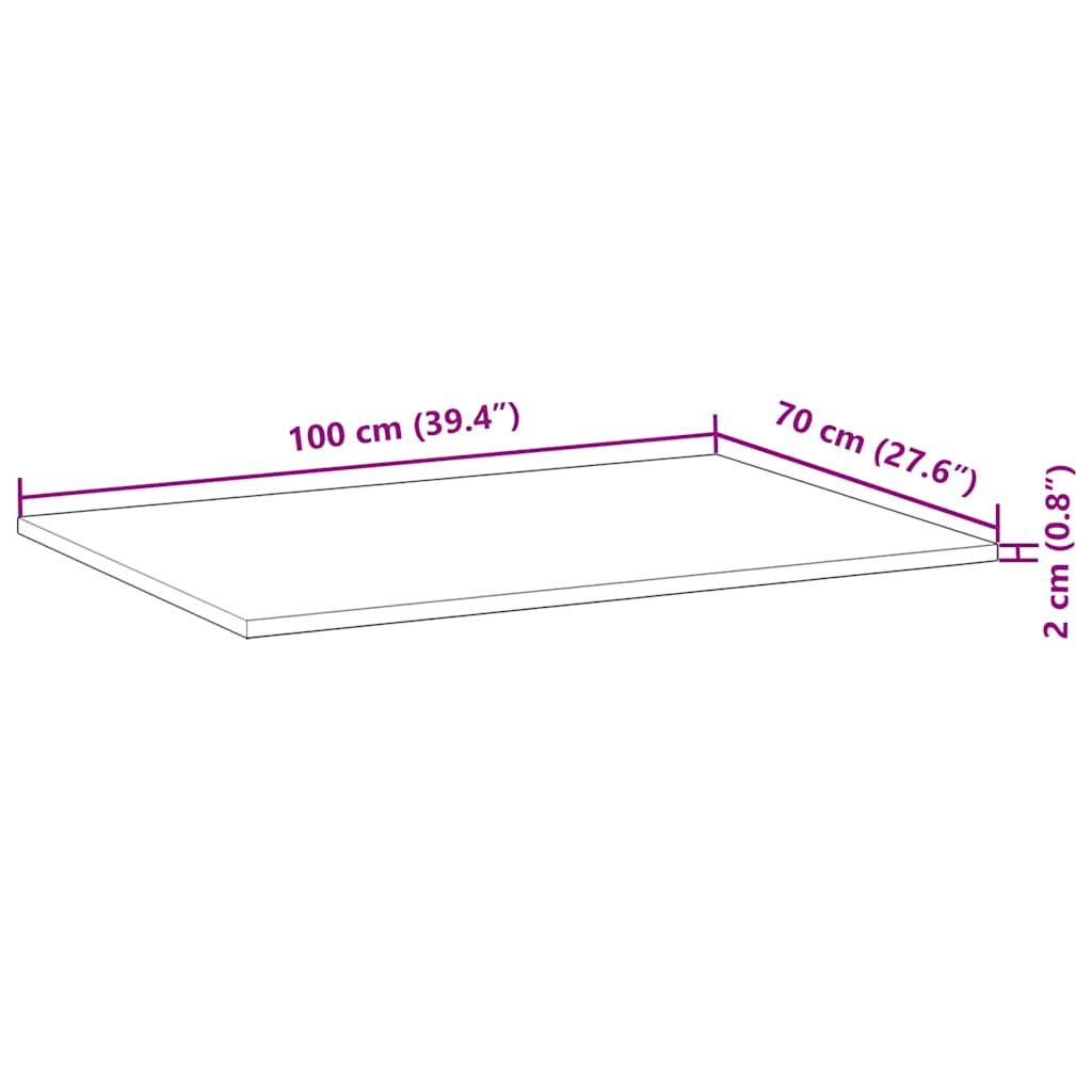 Bordplate rektangulær 100x70x2 cm heltre akasie