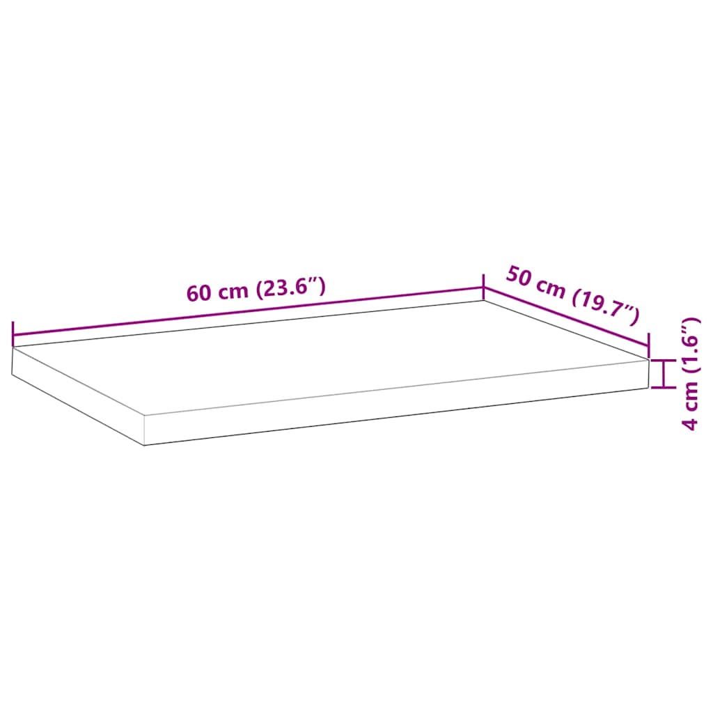 Bordplate rektangulær 60x50x4 cm heltre akasie