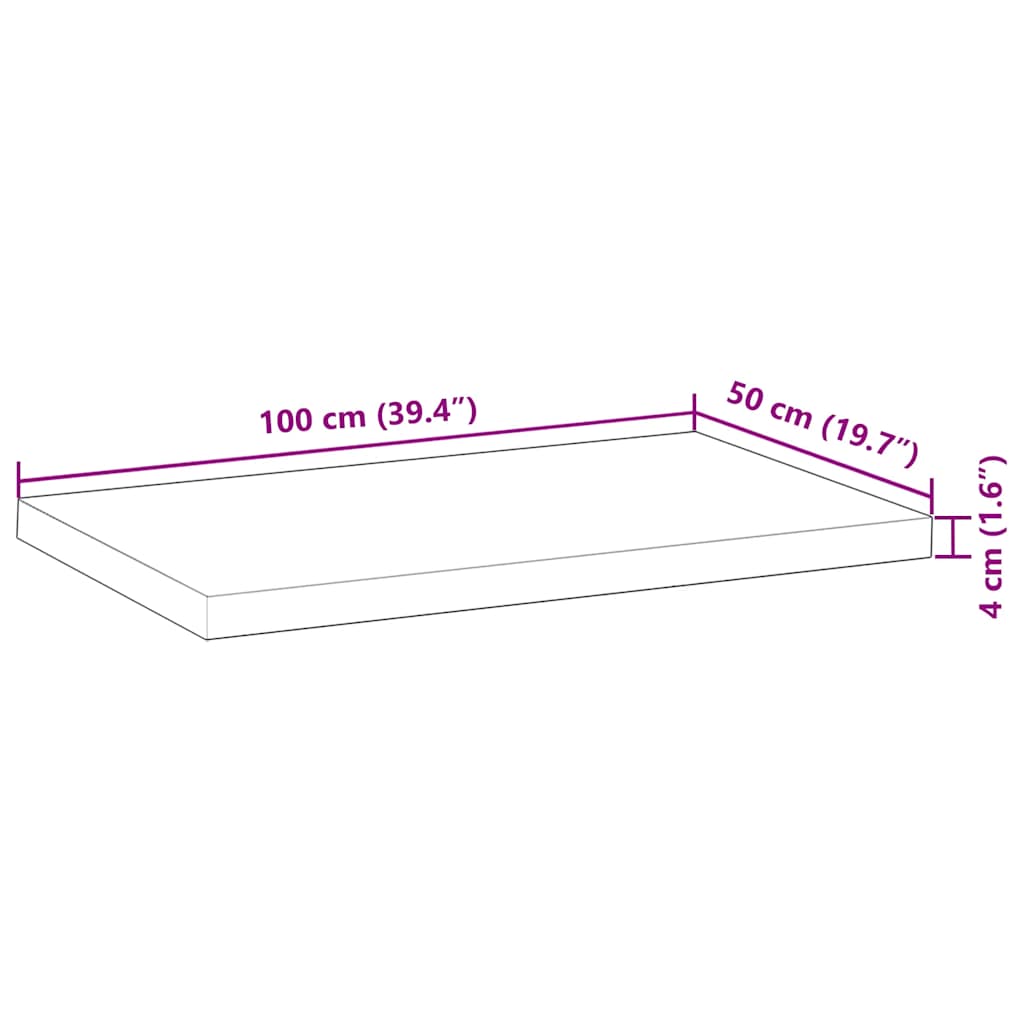 Bordplate rektangulær 100x50x4 cm heltre akasie