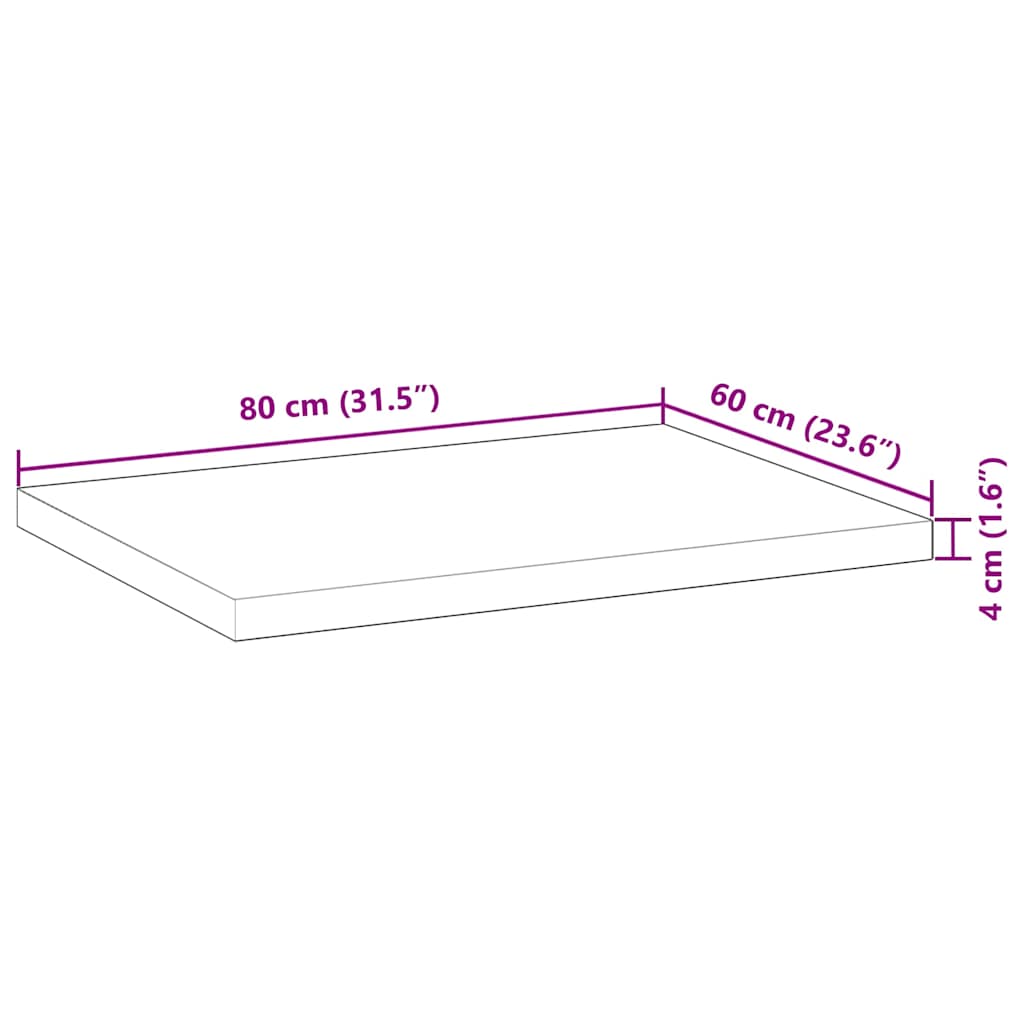Bordplate rektangulær 80x60x4 cm heltre akasie