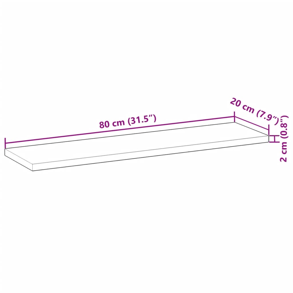 Bordplate rektangulær 80x20x2 cm heltre akasie