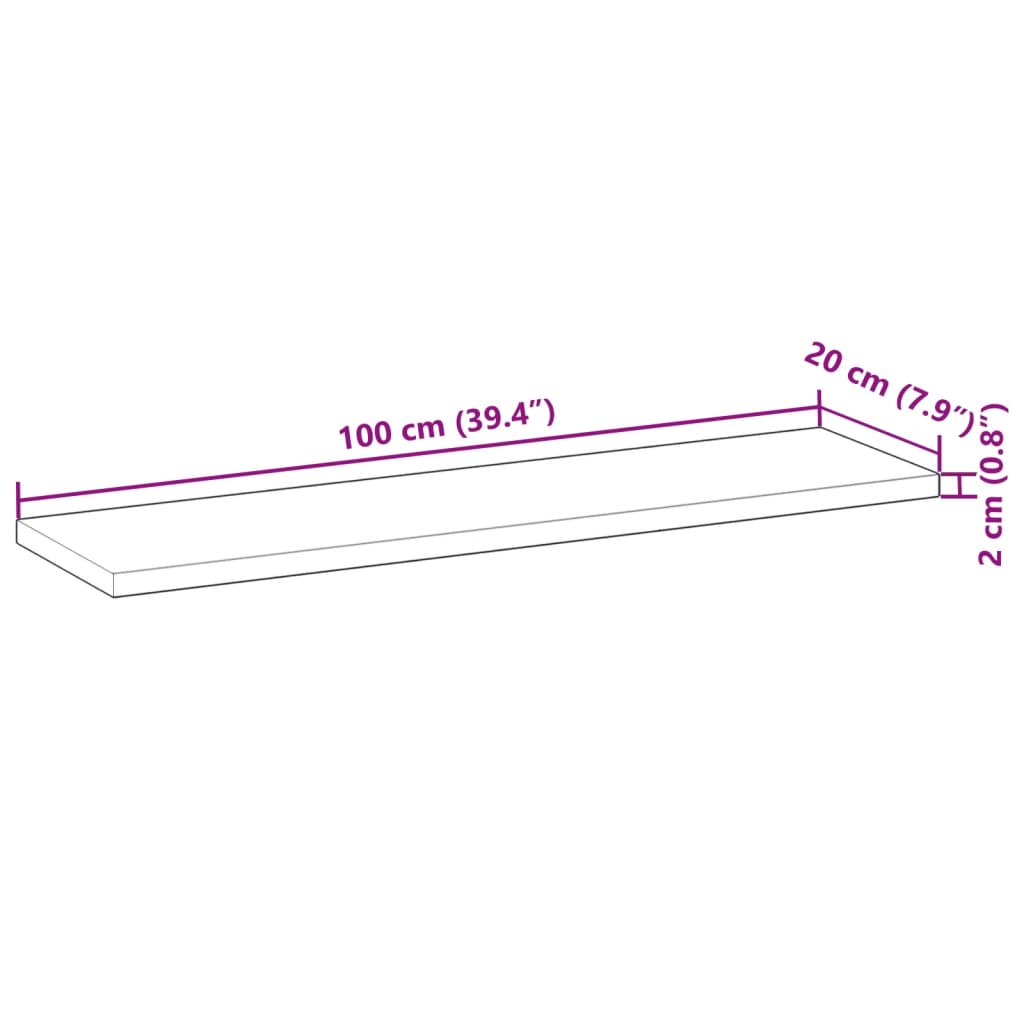 Bordplate rektangulær 100x20x2 cm heltre akasie