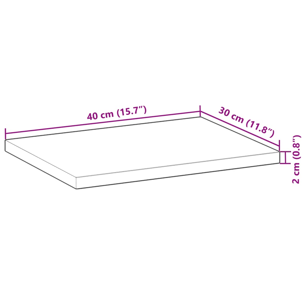 Bordplate rektangulær 40x30x2 cm heltre akasie