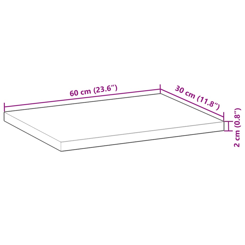 Bordplate rektangulær 60x30x2 cm heltre akasie
