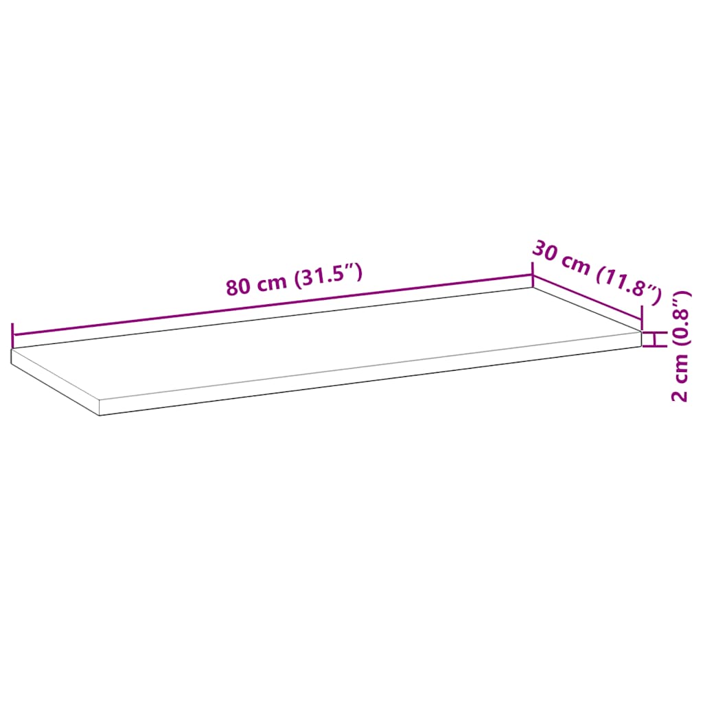 Bordplate rektangulær 80x30x2 cm heltre akasie