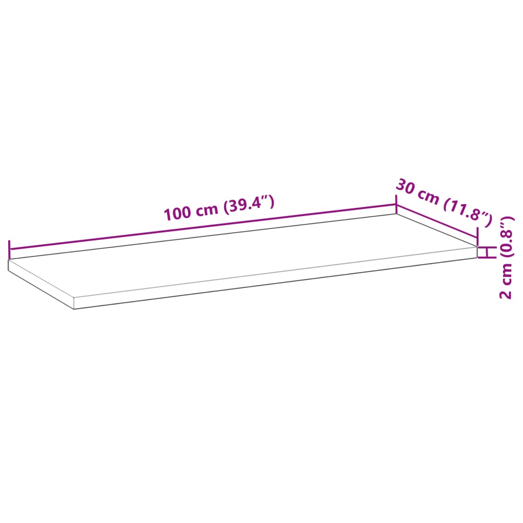 Bordplate rektangulær 100x30x2 cm heltre akasie