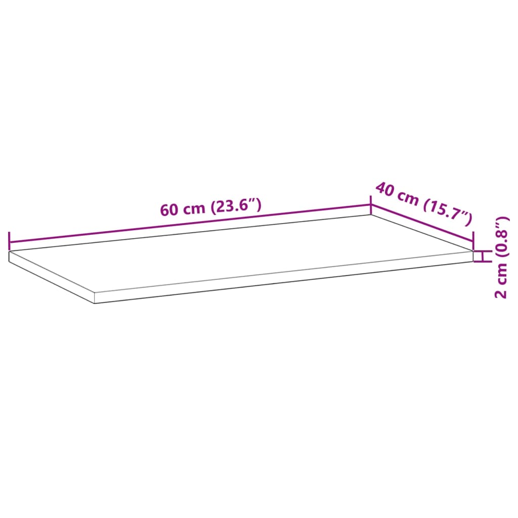 Bordplate rektangulær 60x40x2 cm heltre akasie