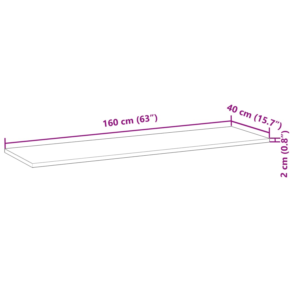 Bordplate rektangulær 160x40x2 cm heltre akasie