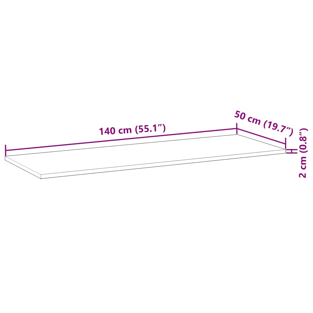 Bordplate rektangulær 140x50x2 cm heltre akasie