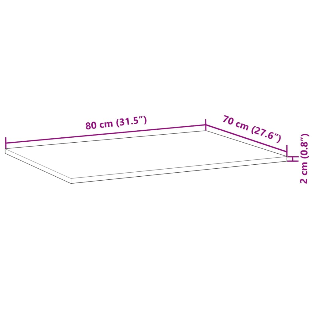 Bordplate rektangulær 80x70x2 cm heltre akasie