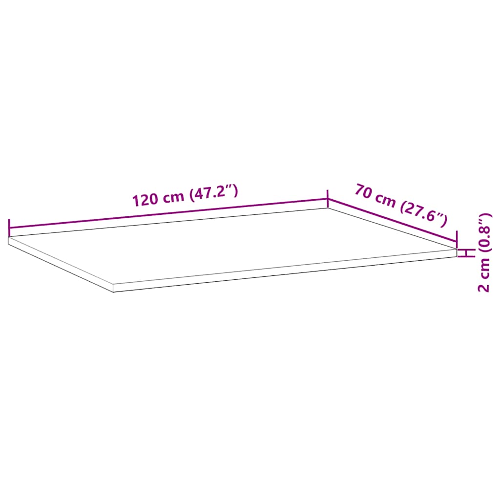 Bordplate rektangulær 120x70x2 cm heltre akasie