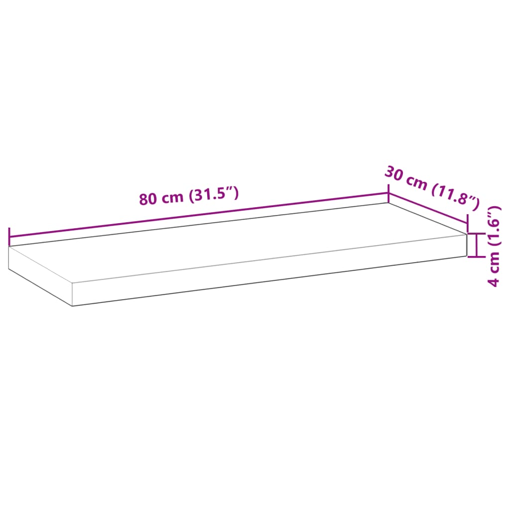 Bordplate 80x30x4 cm rektangulær heltre akasie