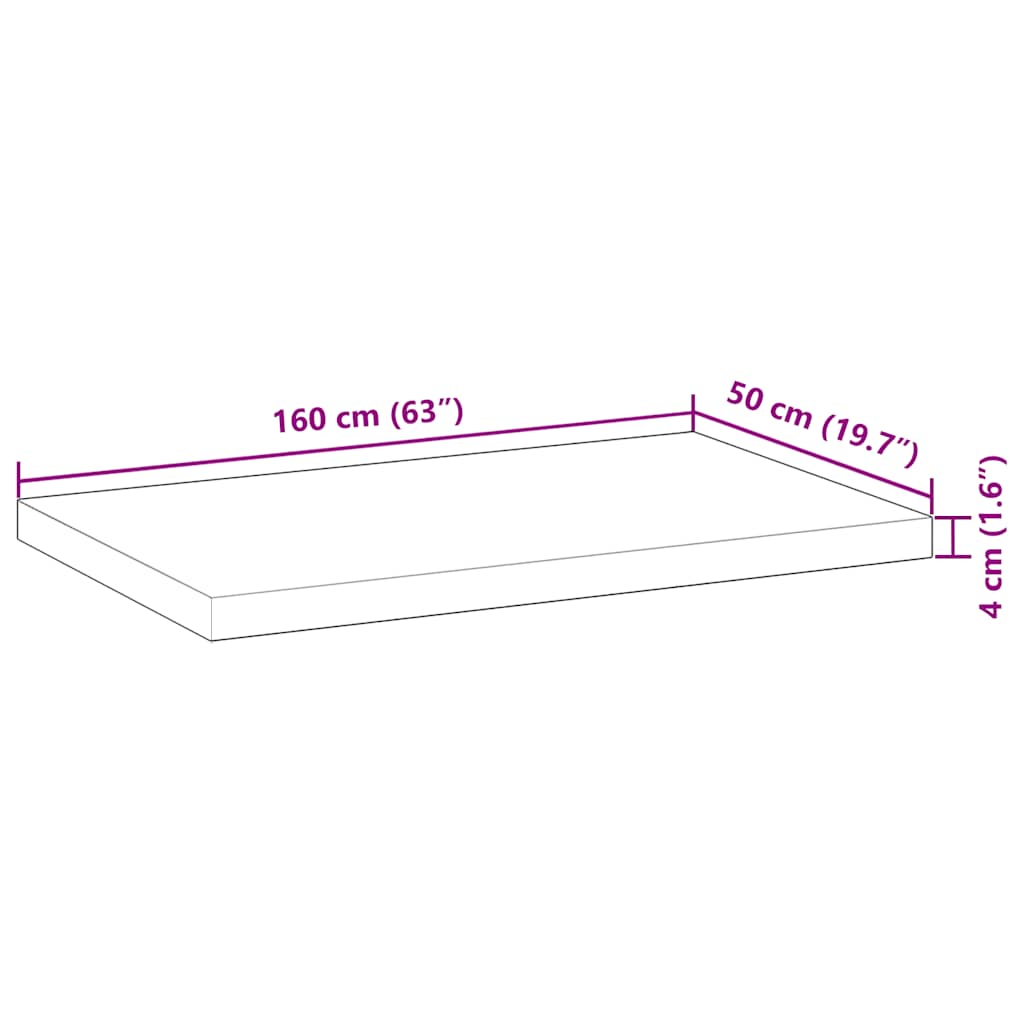 Bordplate rektangulær 160x50x4 cm heltre akasie