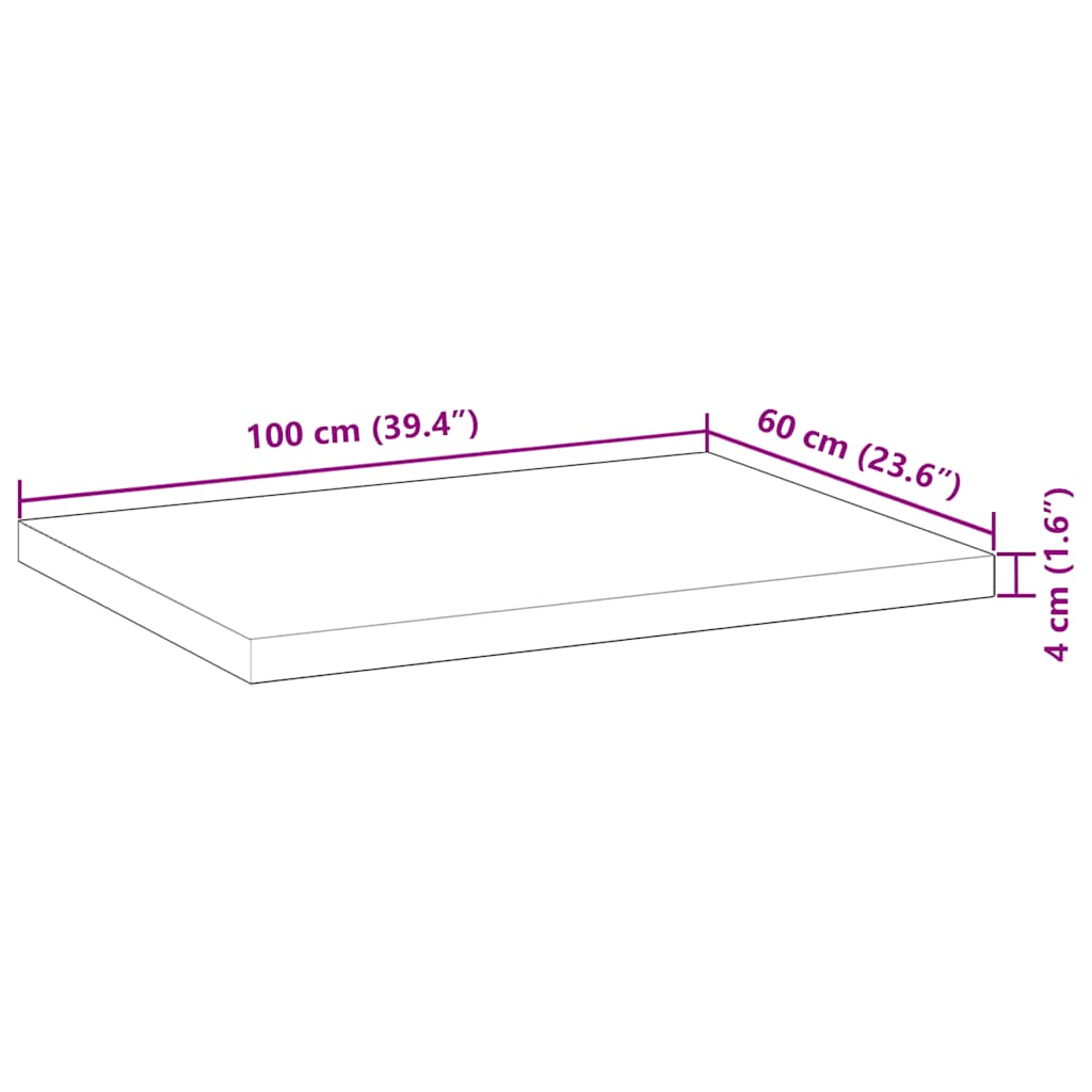 Bordplate rektangulær 100x60x4 cm heltre akasie