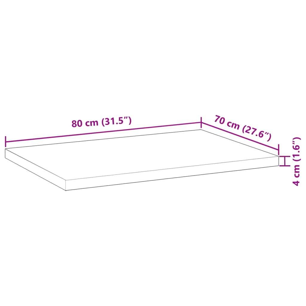 Bordplate rektangulær 80x70x4 cm heltre akasie