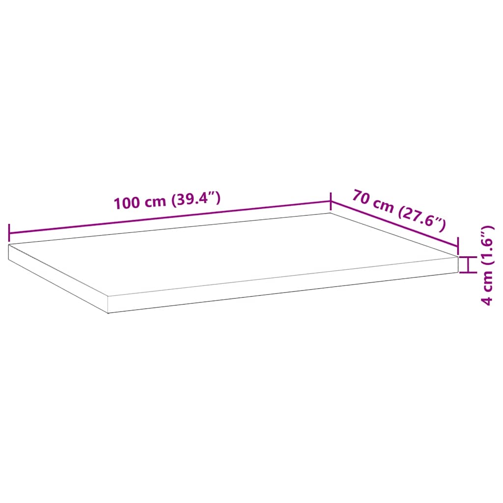 Bordplate rektangulær 100x70x4 cm heltre akasie