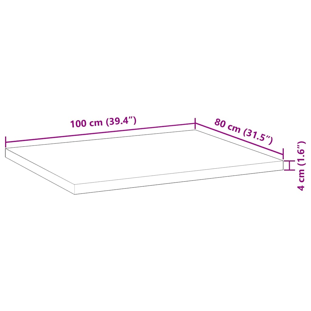 Bordplate rektangulær 100x80x4 cm heltre akasie