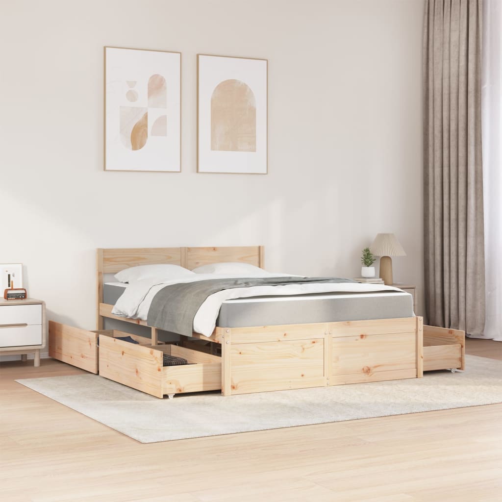 Seng med skuffer og madrass 140x190 cm heltre furu