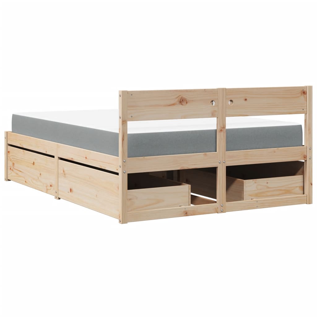 Seng med skuffer og madrass 140x190 cm heltre furu