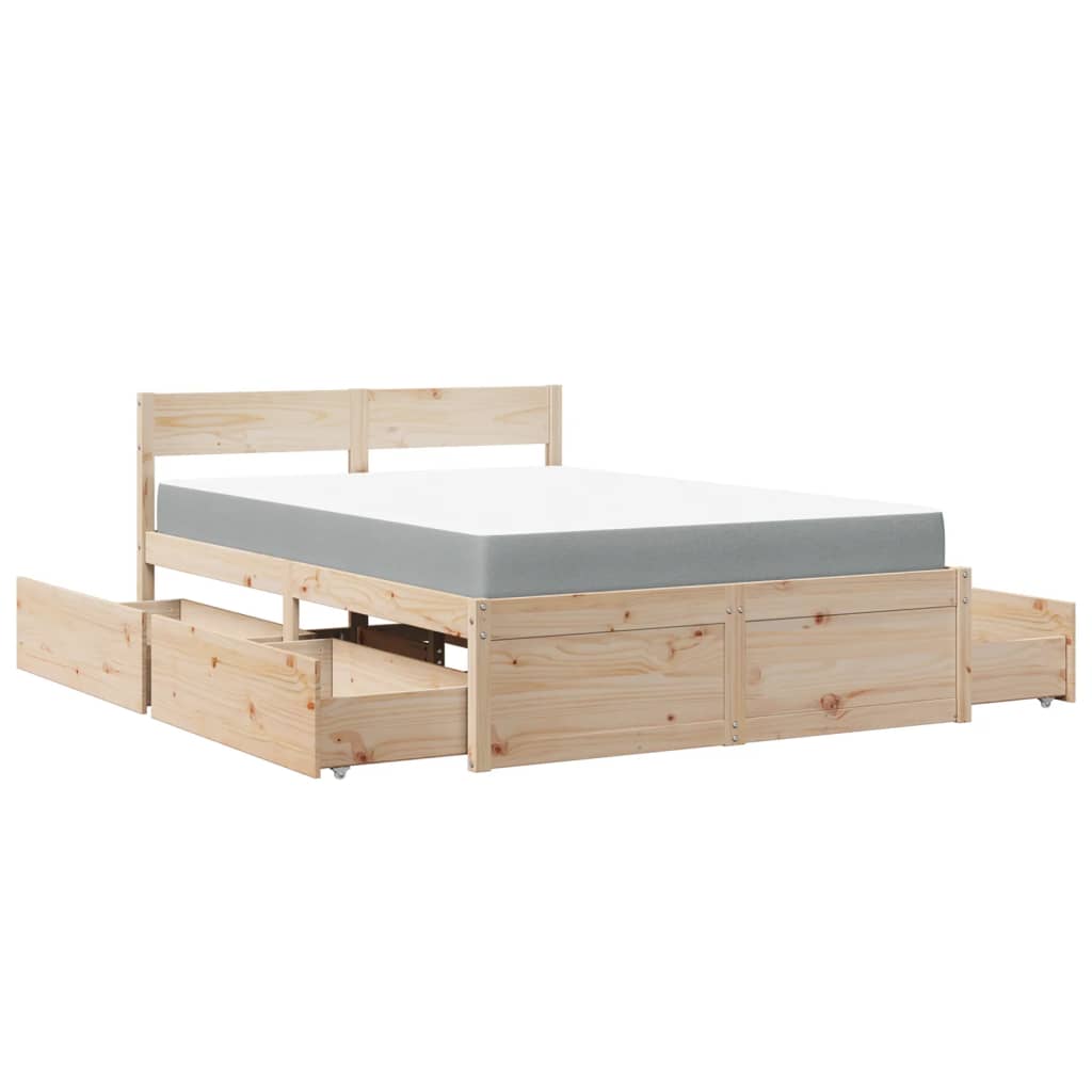 Seng med skuffer og madrass 140x190 cm heltre furu