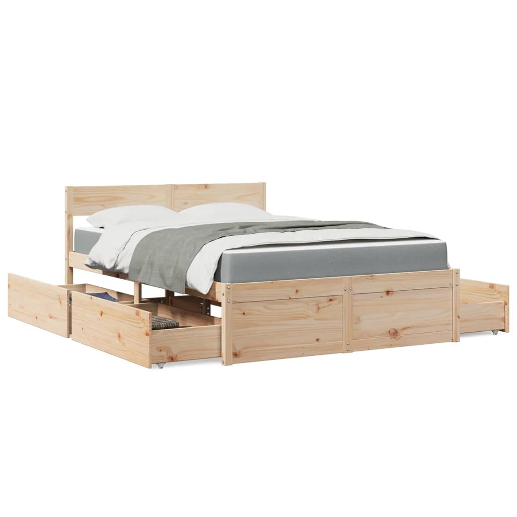 Seng med skuffer og madrass 140x190 cm heltre furu