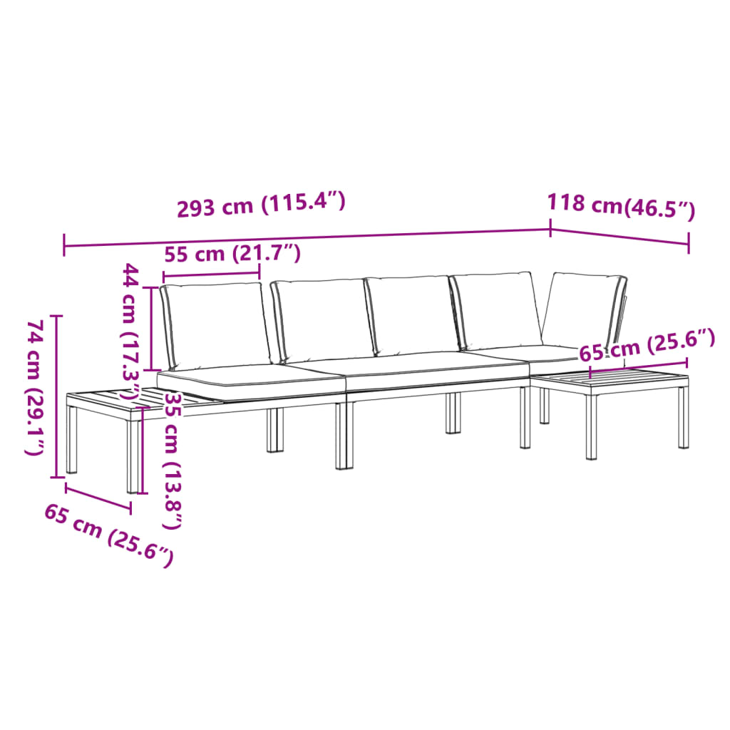 Hagesofasett med puter 3 deler svart aluminium