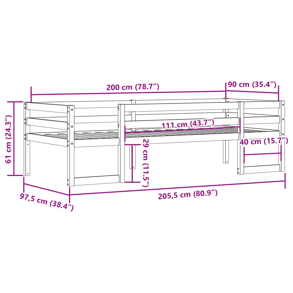 Sengeramme for barn hvit 90x200 cm heltre furu