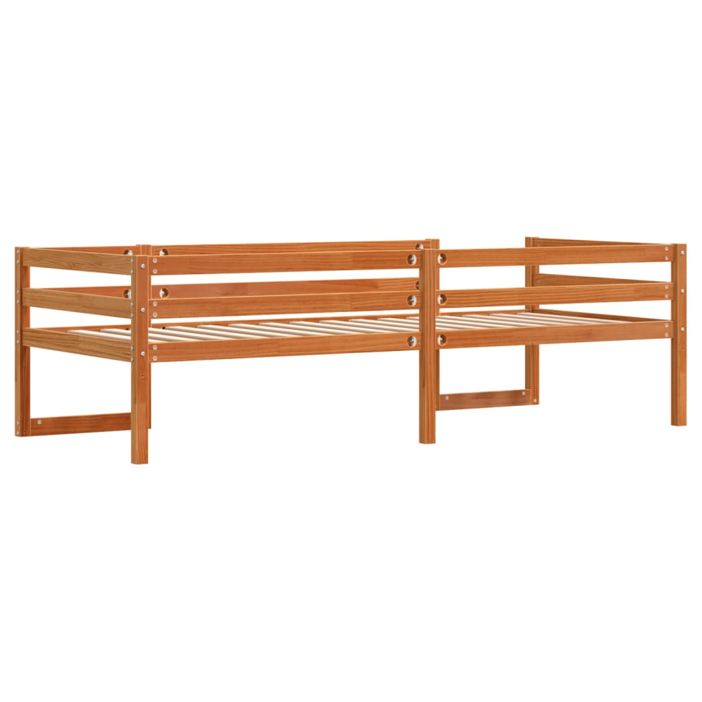 Sengeramme for barn voksbrun 90x200 cm heltre furu