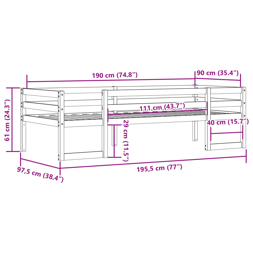 Sengeramme for barn hvit 90x190 cm heltre furu