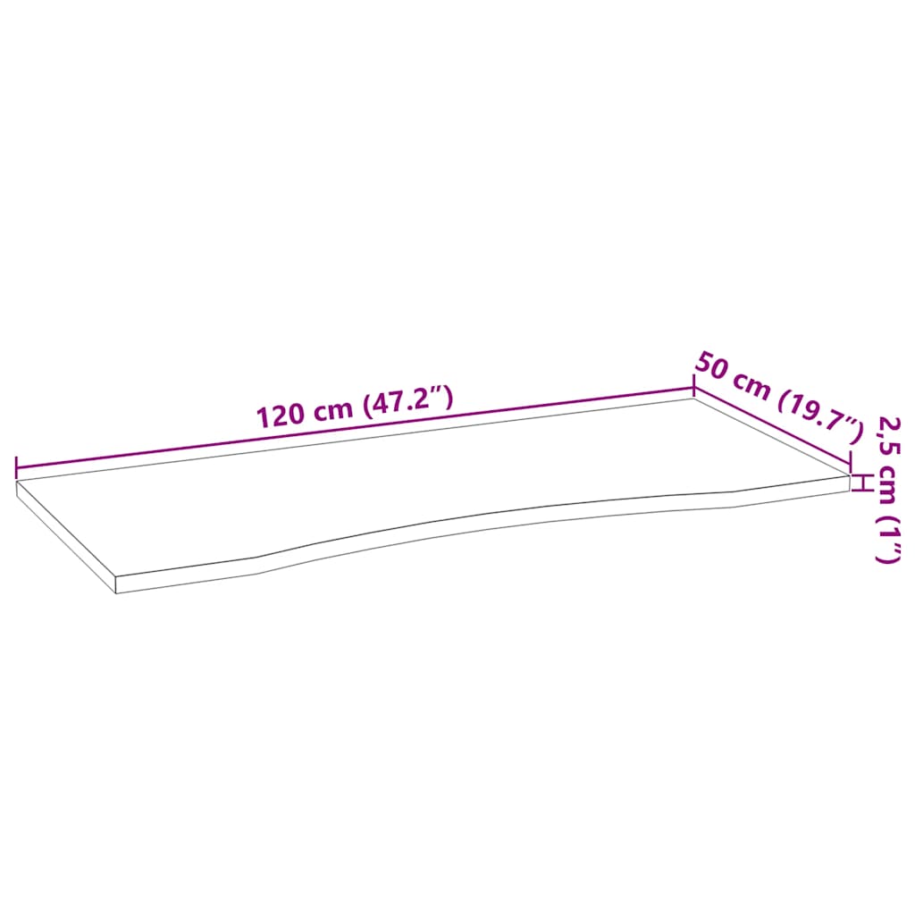 Bordplate rektangulær 100x50x2,5 cm ubehandlet heltre eik