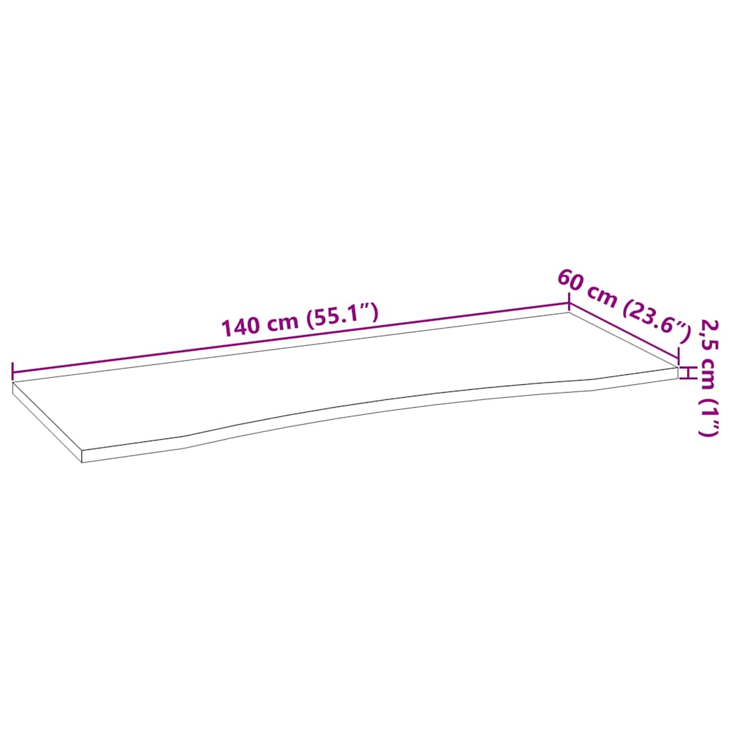Bordplate rektangulær 140x60x2,5 cm ubehandlet heltre eik
