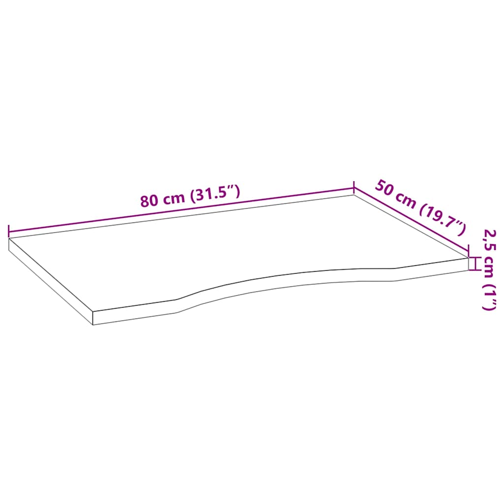 Bordplate lysebrun 80x50x2,5 cm rektangulær heltre eik