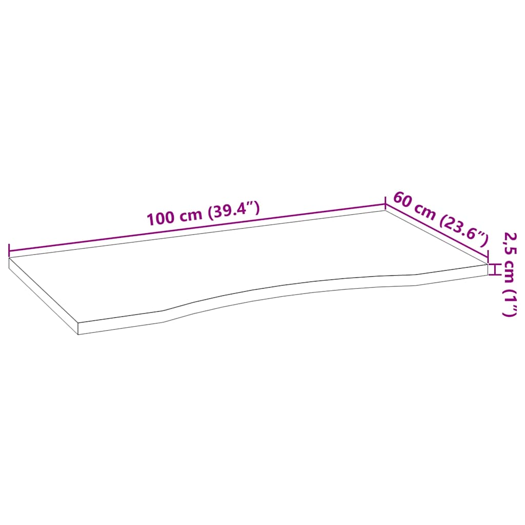 Bordplate lysebrun 100x60x2,5 cm rektangulær heltre eik