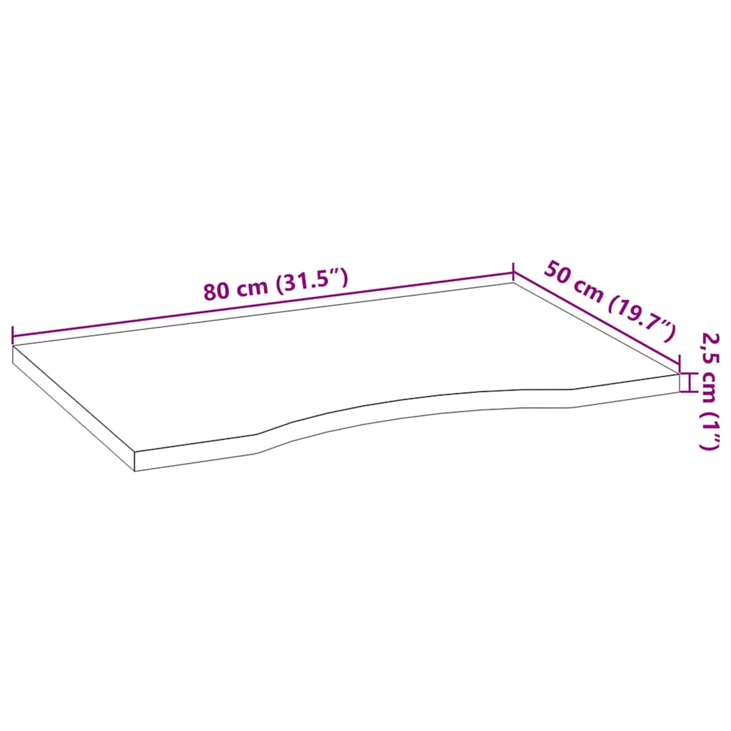 Bordplate mørkebrun 80x50x2,5 cm rektangulær heltre eik