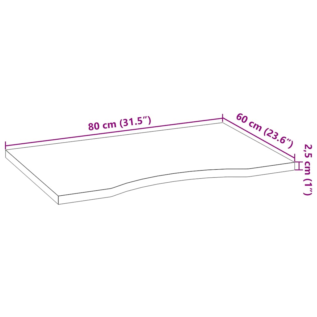 Bordplate mørkebrun 80x60x2,5 cm rektangulær heltre eik