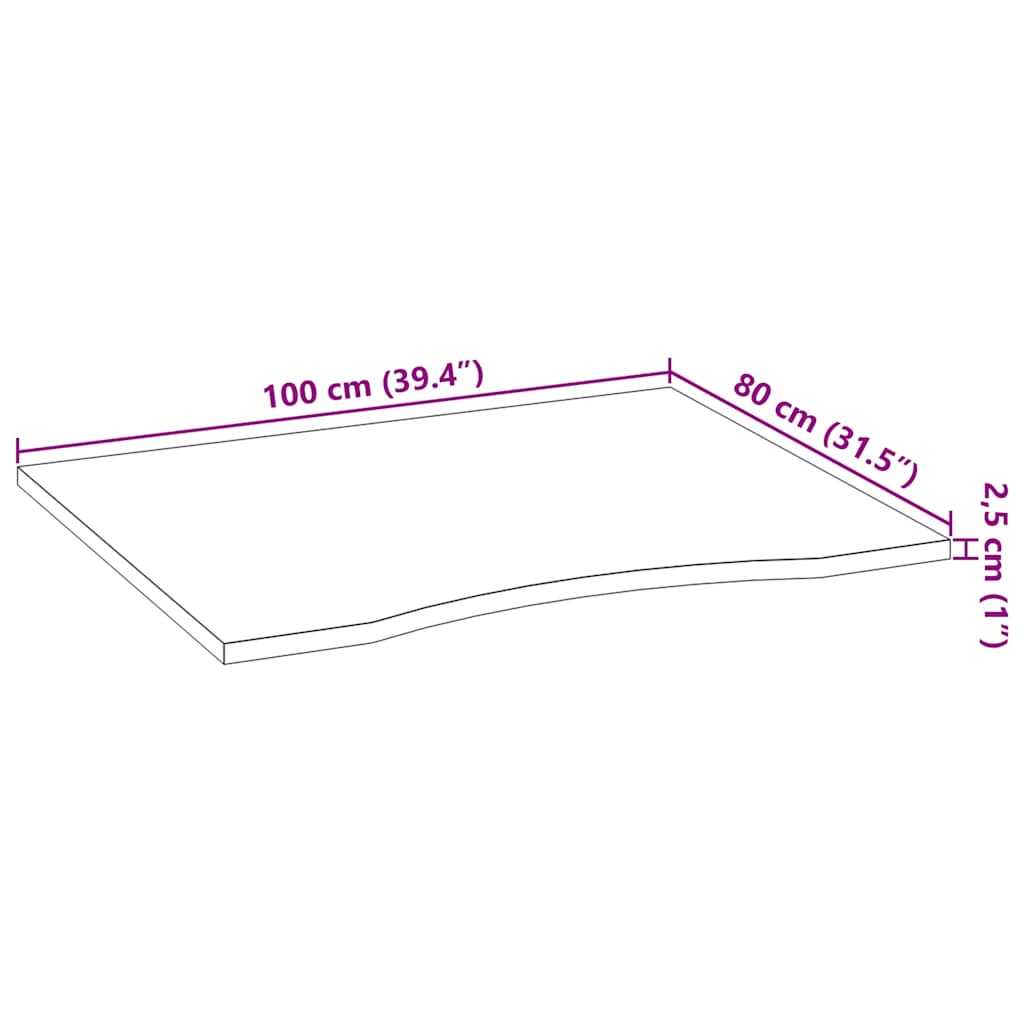 Bordplate mørkebrun 100x80x2,5 cm rektangulær heltre eik