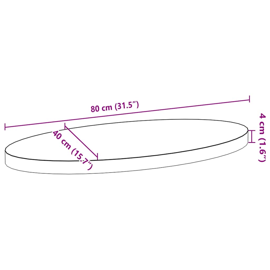 Bordplate 80x40x4 cm oval heltre eik