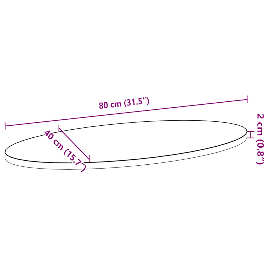 Bordplate lysebrun 80x40x2 cm oval heltre eik