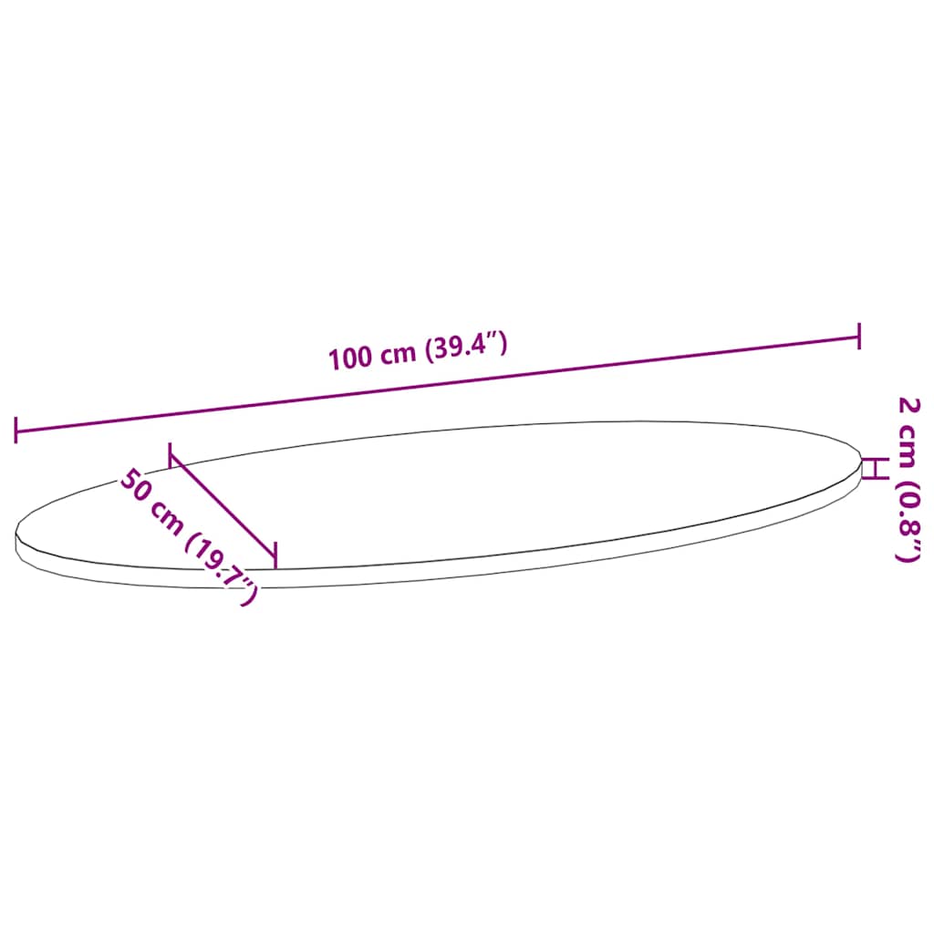 Bordplate lysebrun 100x50x2 cm oval heltre eik