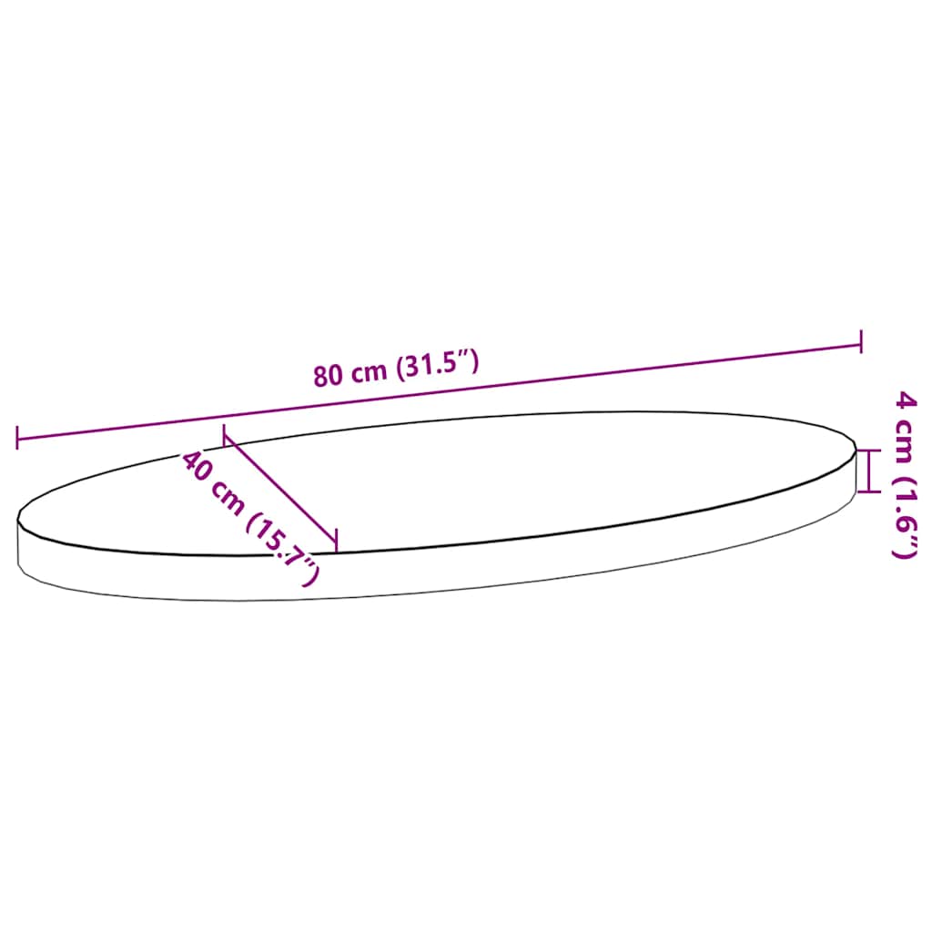 Bordplate lysebrun 80x40x4 cm oval heltre eik