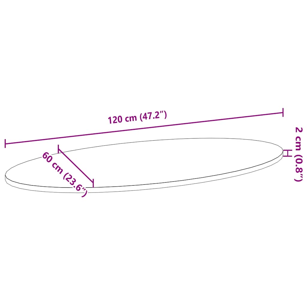 Bordplate mørkebrun 120x60x2 cm oval heltre eik