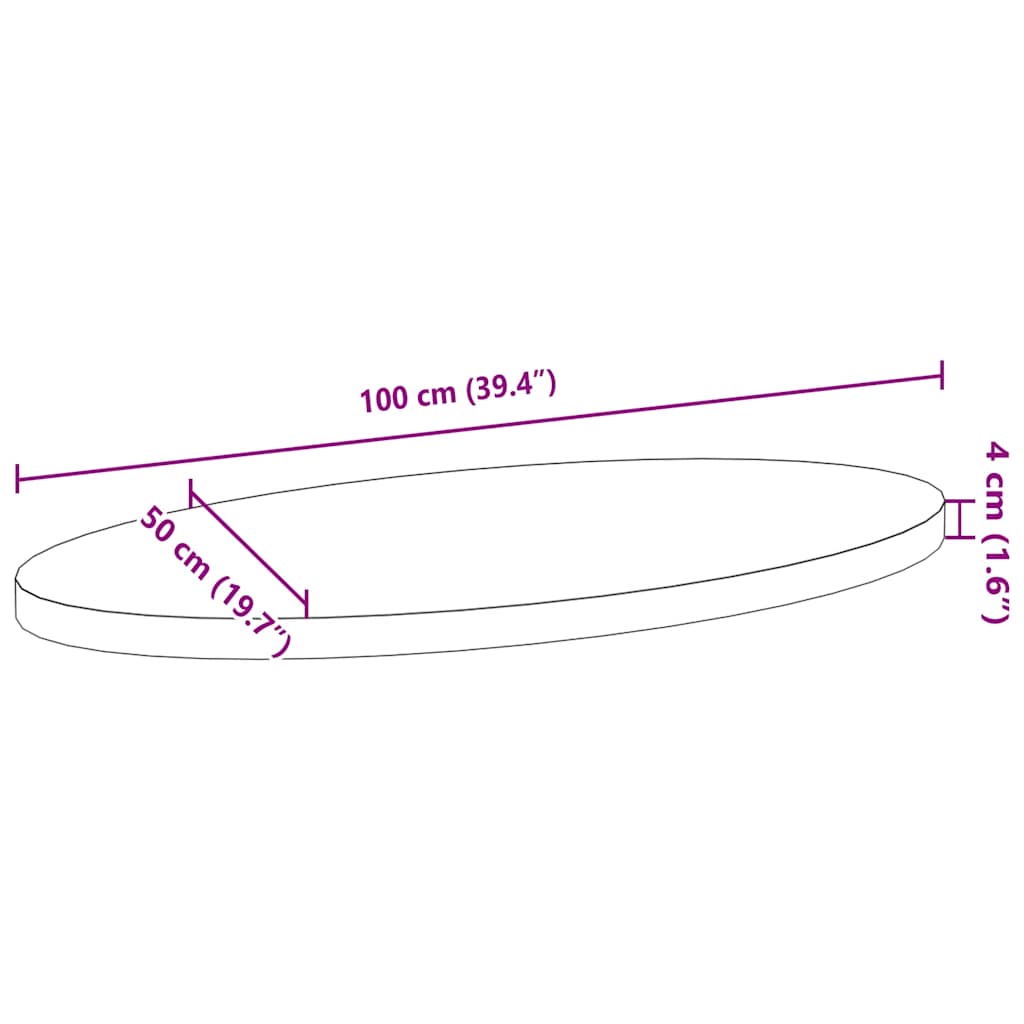 Bordplate mørkebrun 100x50x4 cm oval heltre eik