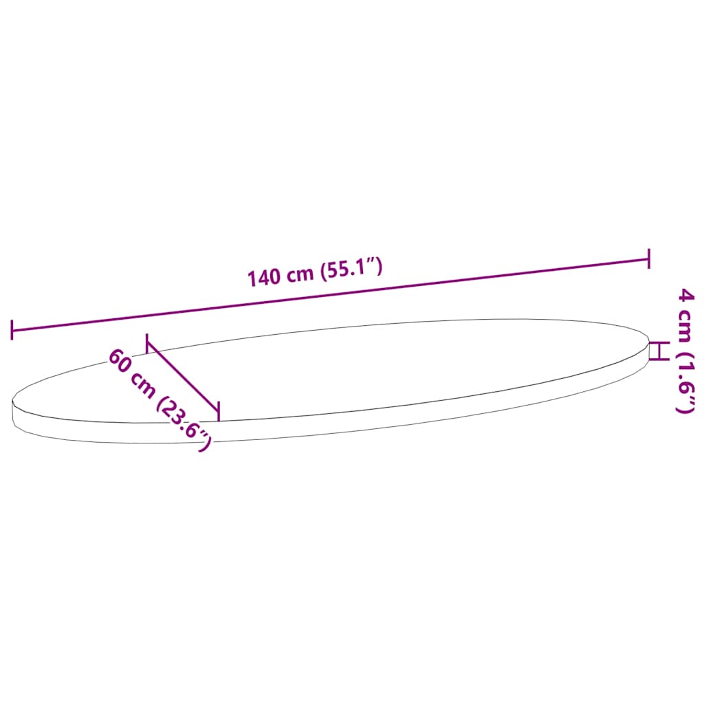 Bordplate mørkebrun 140x60x4 cm oval heltre eik