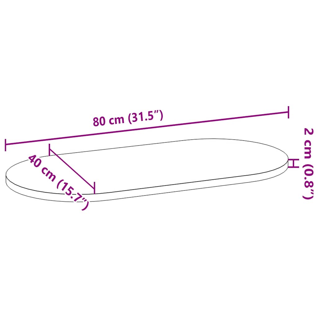 Bordplate lysebrun 80x40x2 cm oval heltre eik